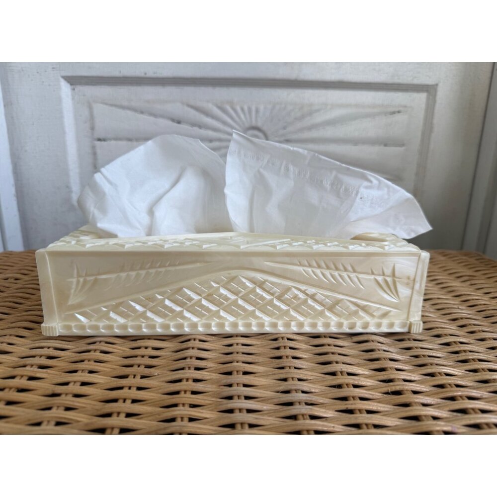 Vintage MCM Pearl Lucite Plastic Tissue Box Storage